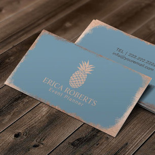 Rose Gold Pineapple Dusty Blue Event Planning Business Card
