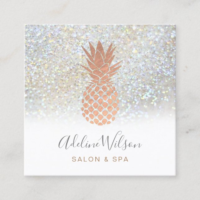 rose gold pineapple on FAUX glitter Square Business Card (Front)