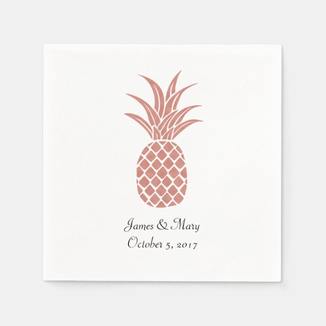 Rose Gold Pineapple Wedding Cocktail Napkins (Front)