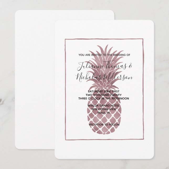 Rose Gold Pineapple Wedding Invites (Front/Back)