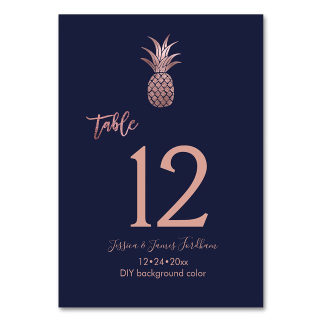 Rose Gold Pineapple Wedding Table Number (Front)