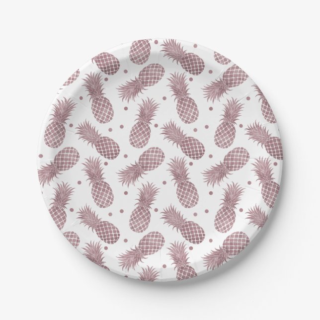 Rose Gold Pineapples Birthday Paper Plate (Front)