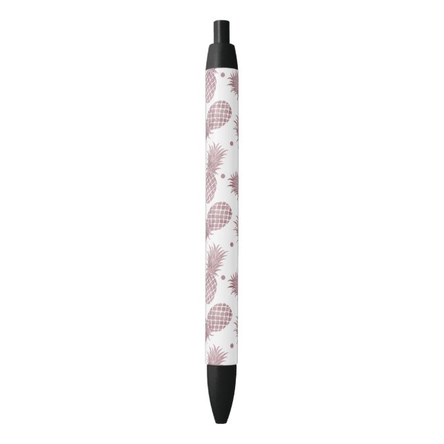 Rose Gold Pineapples Black Ink Pen (Front Vertical)