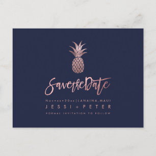 Rose Gold Pineapples+DIY Background Navy Blue Announcement Postcard