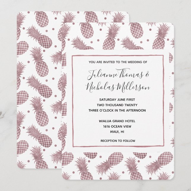 Rose Gold Pineapples Wedding Invites (Front/Back)