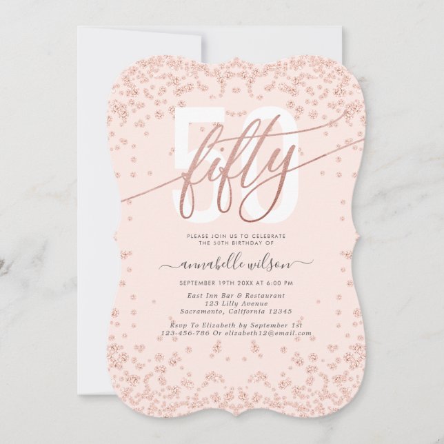 Rose Gold & Pink 50th Birthday Party Invitation (Front)