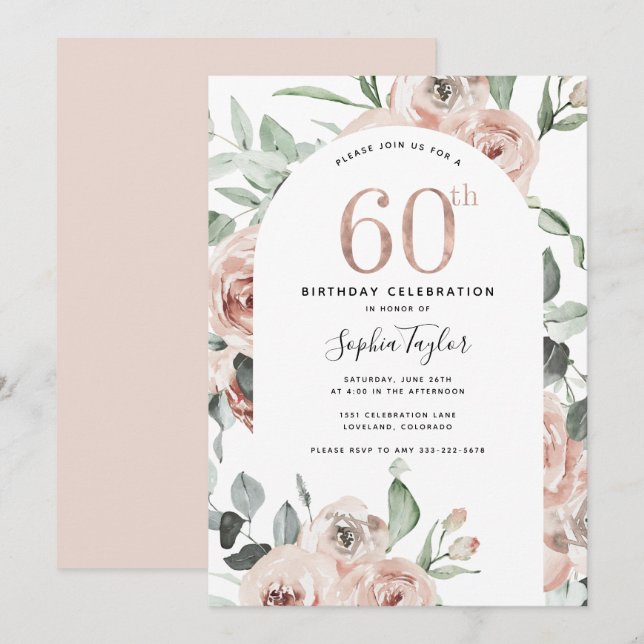 Rose Gold Pink 60th Birthday Invitation (Front/Back)
