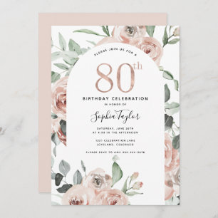 Rose Gold Pink 80th Birthday Invitation