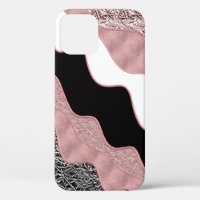 Rose Gold Pink Abstract Wave Modern Glam Trendy