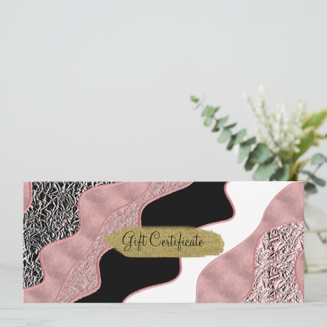 Rose Gold Pink Abstract Wave Modern Glam Trendy Invitation (Standing Front)