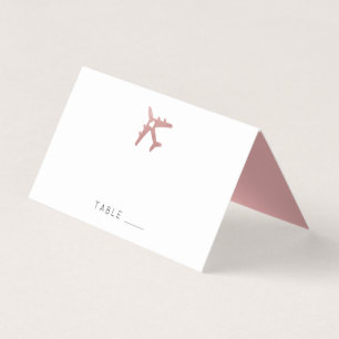 Rose Gold Pink Aeroplane Travel Theme Place Card