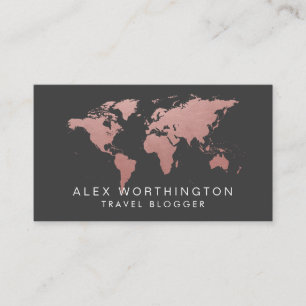 Rose Gold Pink and Grey World Map Business Card