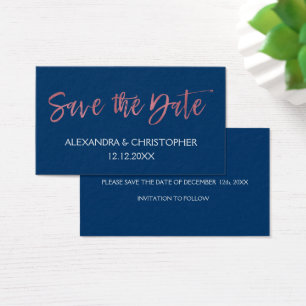 Rose Gold Pink and Navy Blue Foil Save the Date