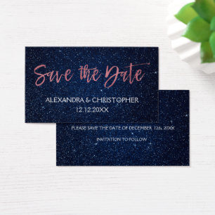 Rose Gold Pink and Navy Blue Foil Save the Date