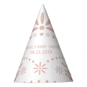Rose gold pink and white papel picado baby shower party hat