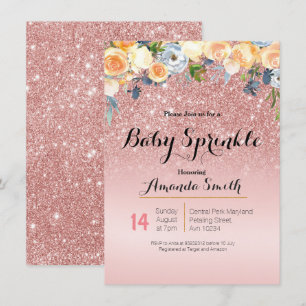 Rose Gold Pink Baby Sprinkle invitation Blue