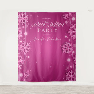 Rose Gold & Pink Backdrop Winter Sweet Sixteen Tapestry