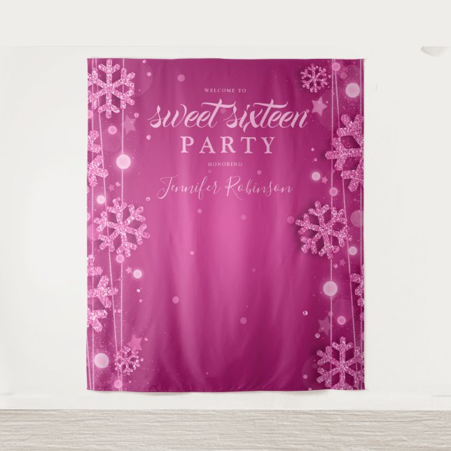 Rose Gold & Pink Backdrop Winter Sweet Sixteen Tapestry (Front)