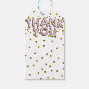 Rose Gold Pink Balloons Confetti Thank You Modern Gift Tags