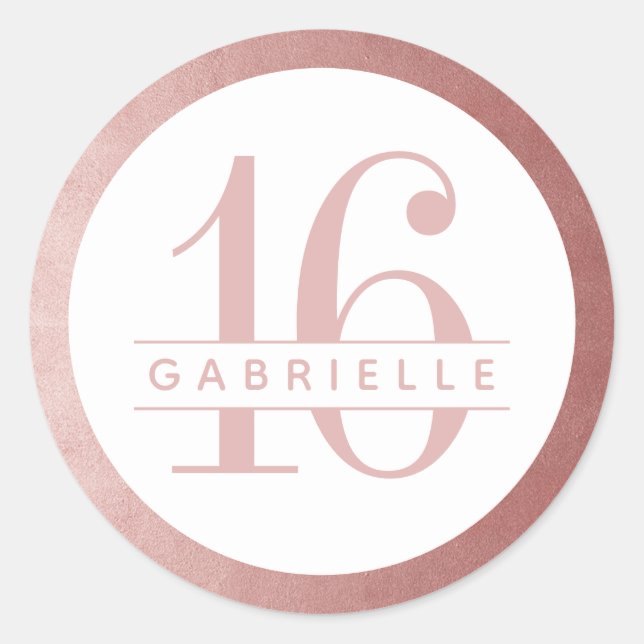Rose Gold Pink Birthday Favour Sticker Label (Front)