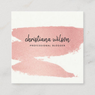 ROSE GOLD PINK BLACK BRUSH STROKE CALLIGRAPHY SQUARE BUSINESS CARD