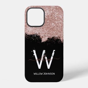 Rose Gold Pink Black Girly Monogram iPhone 12 Case