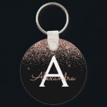 Rose Gold Pink Black Glitter Monogram Key Ring<br><div class="desc">Rose Gold (Blush Pink) and Black Luxury Modern and Elegant Girly Faux Glitter and Sparkle Elegant Keychain. These Keychains can be customised to include your initial and first name and are a perfect bridal shower,  bachelorette party or birthday party favour.</div>