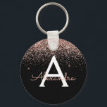 Rose Gold Pink Black Glitter Monogram Key Ring<br><div class="desc">Rose Gold (Blush Pink) and Black Luxury Modern and Elegant Girly Faux Glitter and Sparkle Elegant Keychain. These Keychains can be customised to include your initial and first name and are a perfect bridal shower,  bachelorette party or birthday party favour.</div>