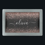 Rose Gold Pink Black Glitter Script Monogram Girly Belt Buckle<br><div class="desc">Black and Rose Gold - Blush Pink Sparkle Glitter Script Monogram Name Belt Buckle. This makes the perfect graduation, sweet 16 16th, 18th, 21st, 30th, 40th, 50th, 60th, 70th, 80th, 90th, 100th birthday, wedding, bridal shower, anniversary, baby shower or bachelorette party gift for someone that loves glam luxury and chic...</div>