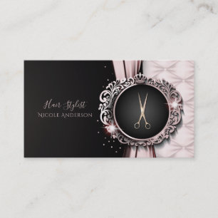 Rose Gold Pink & Black Luxury Hair Stylist Business Card