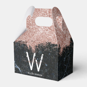 Rose Gold Pink Black Marble Glitter Dust Monogram Favour Box