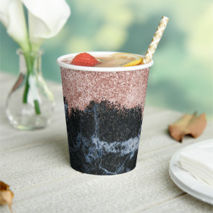 Rose Gold Pink Black Marble Glitter Paper Cups