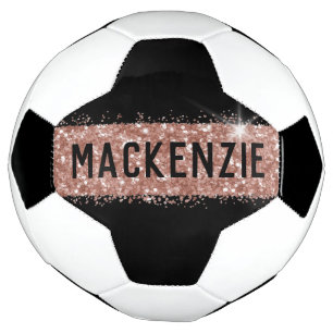 Rose Gold Pink Black Sparkly Stripe Monogram Name Football