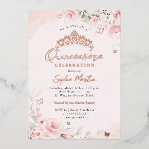 Rose Gold Pink Blooming Butterfly Quinceanera