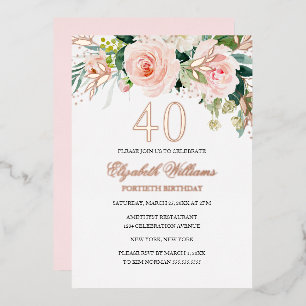 Rose Gold Pink Blush 40th Birthday Foil Invitation