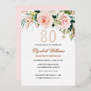 Rose Gold Pink Blush 80th Birthday Foil Invitation