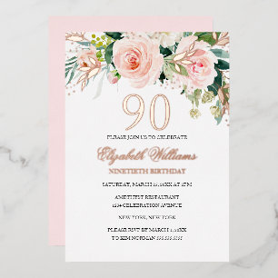 Rose Gold Pink Blush 90th Birthday Foil Invitation