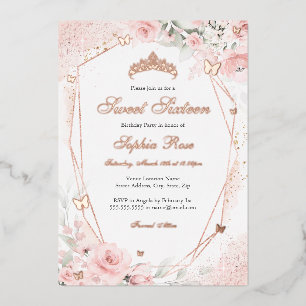 Rose gold Pink Blush Butterfly Floral Sweet 16