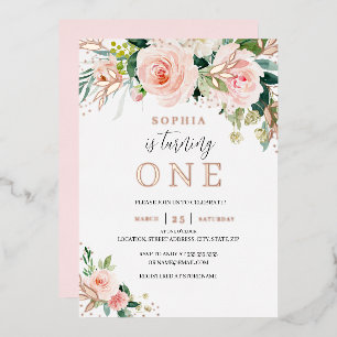 Rose Gold Pink Blush Floral Girl 1st Birthday