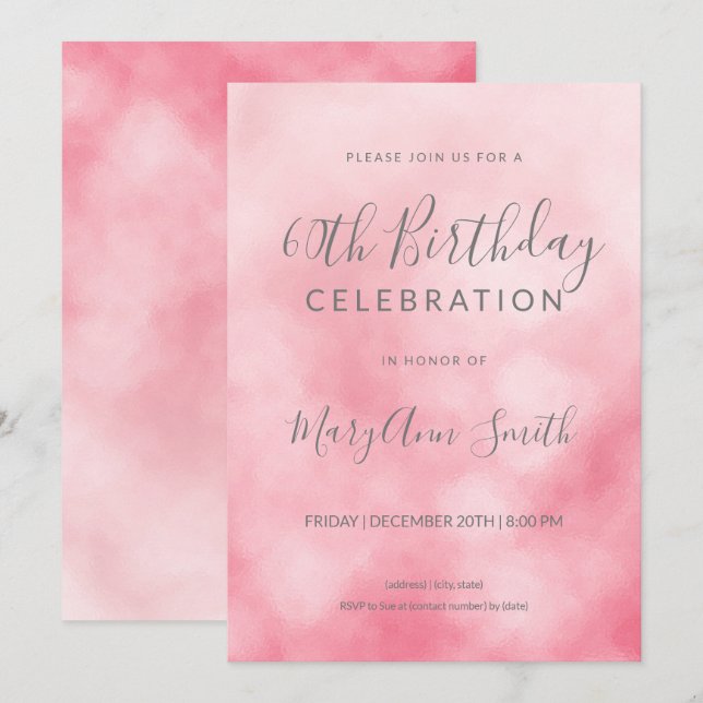 Rose Gold Pink Blush Foil 60th Birthday Glitter Invitation (Front/Back)