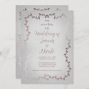 Rose Gold Pink Botanical Leaves Storybook Wedding Invitation