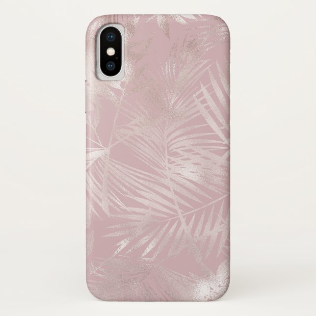 Rose Gold Pink Botanical Tropical Palm Tree Leaves Case-Mate iPhone Case (Back)