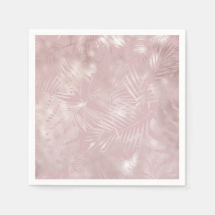 Rose Gold Pink Botanical Tropical Palm Tree Leaves Napkin