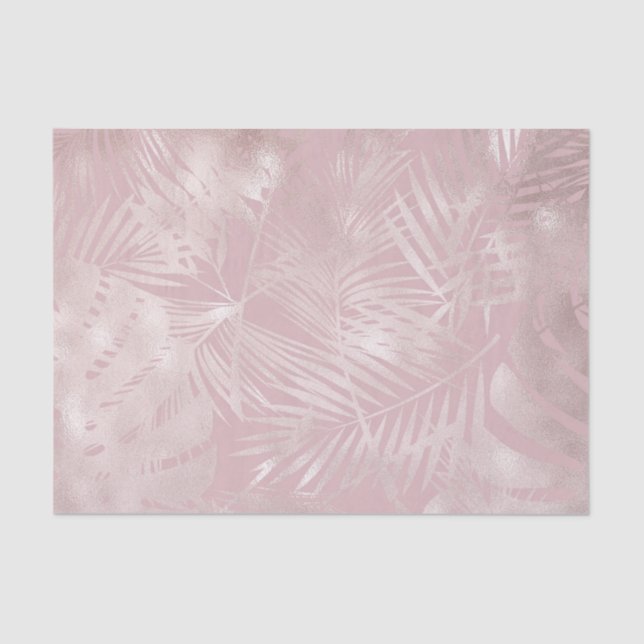 Rose Gold Pink Botanical Tropical Palm Tree Leaves Tissue Paper (Front)
