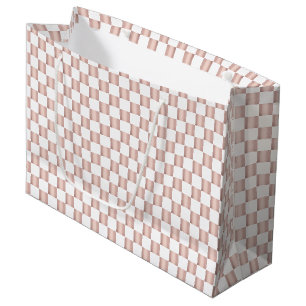 Rose Gold Pink Chequerboard Pattern Large Gift Bag