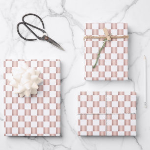 Rose Gold Pink Chequerboard Pattern Wrapping Paper Sheet