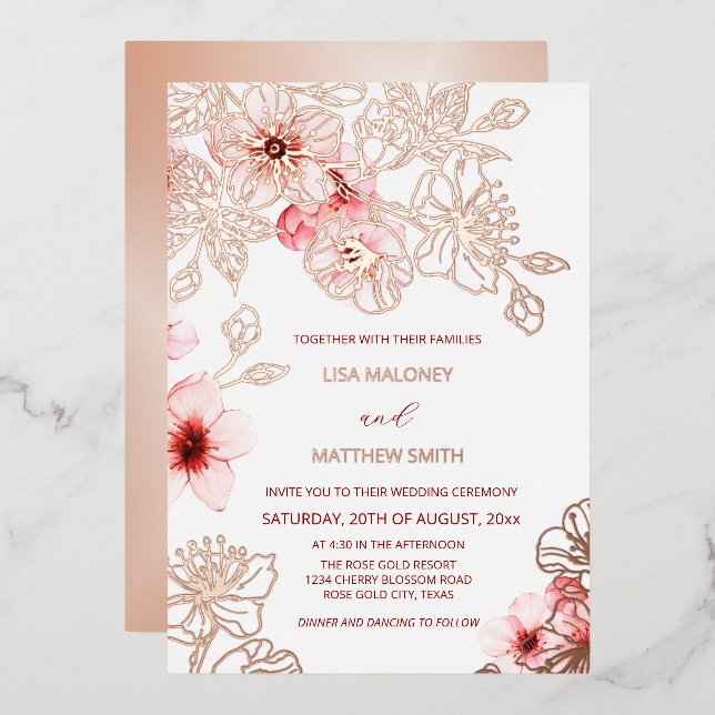 Rose Gold Pink Cherry Blossom Wedding (Front/Back)