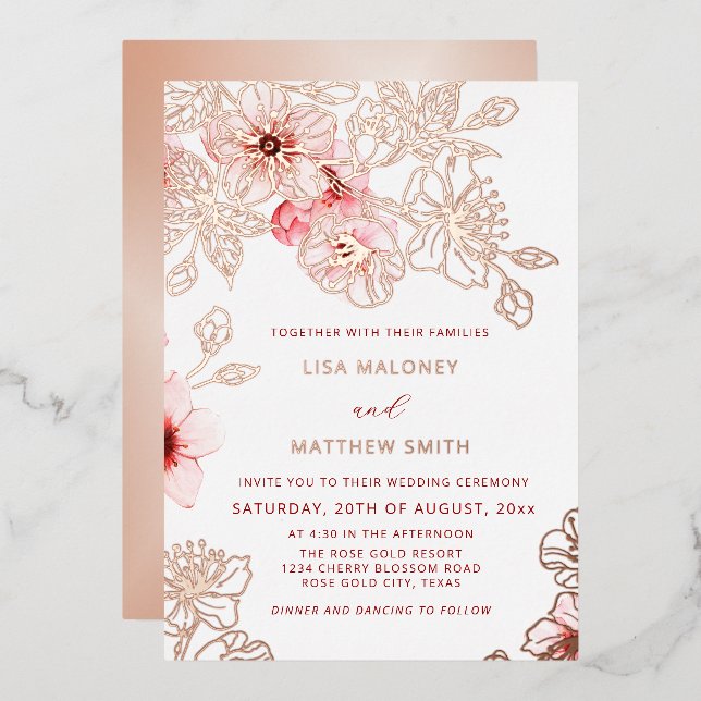Rose Gold Pink Cherry Blossom Wedding (Front/Back)