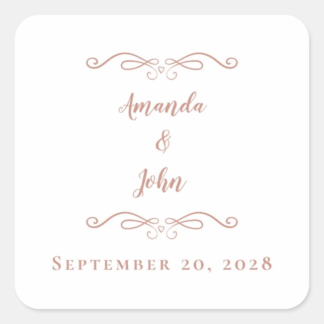 Rose Gold Pink Chic Wedding Elegant Thank You Square Sticker (Front)