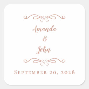 Rose Gold Pink Chic Wedding Elegant Thank You Square Sticker